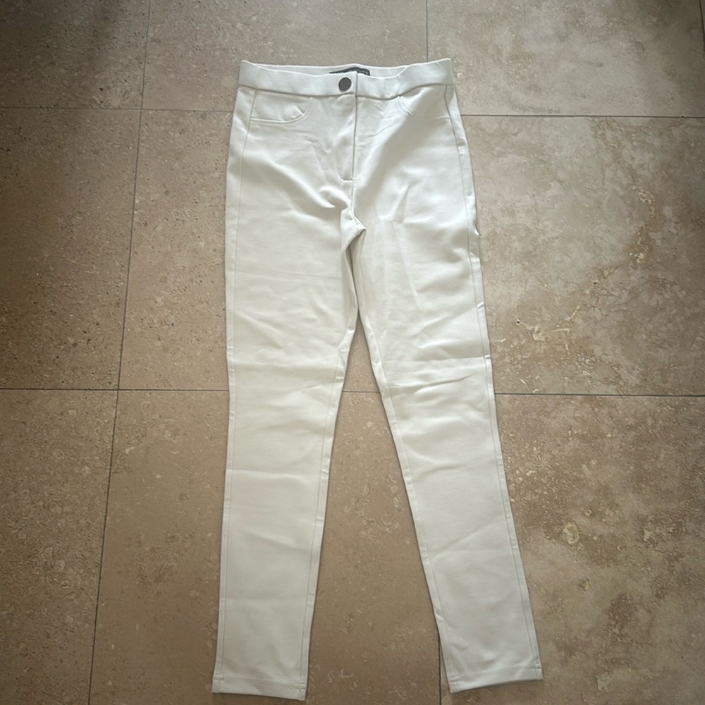 Zara White Skinny Ponte Jumpsuit-Style Pants